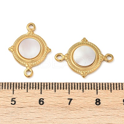 304 Stainless Steel Natural White Shell Flat Round Connector Charms STAS-L288-14G-02-1