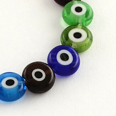 Flat Round Handmade Evil Eye Lampwork Beads LAMP-R116-02-1