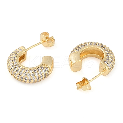 Brass Pave Clear Cubic Zirconia Stud Earrings for Women EJEW-S225-11G-01-1