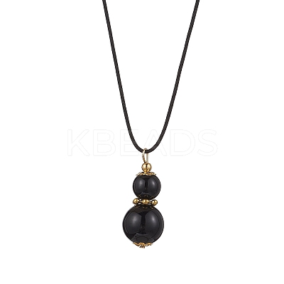 Natural Black Onyx(Dyed & Heated) Gourd Pendant Necklaces NJEW-JN05246-01-1