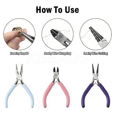 3Pcs 3 Styles 45# Steel Jewelry Pliers PT-FS0001-01-1