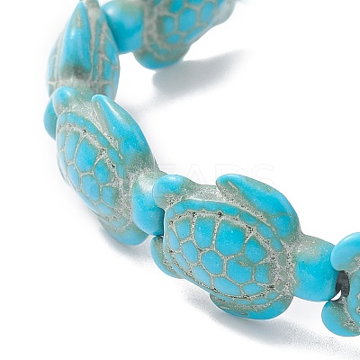 Dyed Synthetic Turquoise Tortoise Beaded Stretch Bracelet for Kids BJEW-JB09389-02-1