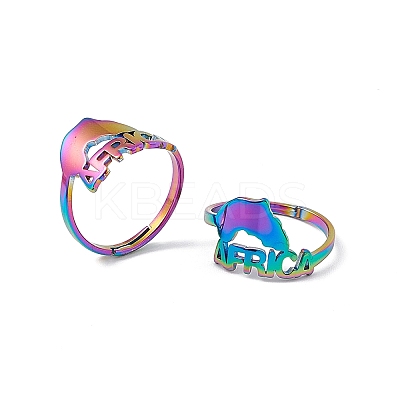 Ion Plating(IP) 201 Stainless Steel Africa Map Adjustable Ring for Women RJEW-C045-10M-1