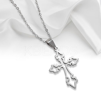 201 Stainless Steel Hollow Cross Pendant Necklaces FS-WGD4837-02-1
