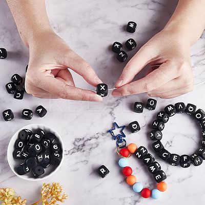 108 Pcs White Cube Silicone Beads Letter Number Square Dice Alphabet Beads with 2mm Hole Spacer Loose Letter Beads for Bracelet Necklace Jewelry Making JX438B-1
