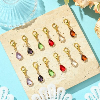 12Pcs 6 Colors Teardrop Brass Glass Pendant Decorations HJEW-JM02738-1