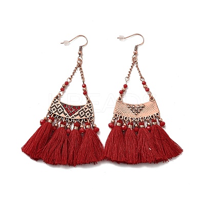 Rhinestone Triangle with Tassels Dangle Earrings EJEW-E267-01RC-1
