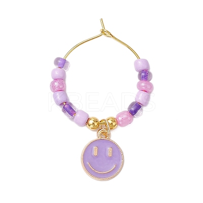 7Pcs Alloy Enamel Flat Round with Smiling Face Charms Wine Glass Charms HJEW-JM02501-1