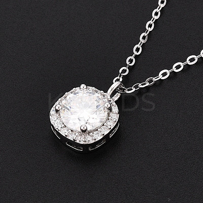 925 Sterling Silver Pave Clear Cubic Zirconia & Crystal Rhinestone Square Pendant Necklaces NJEW-T018-60P-1