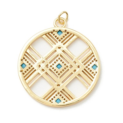 Rack Plating Brass Micro Pave Clear & Cyan Cubic Zirconia Pendants KK-D073-14G-1