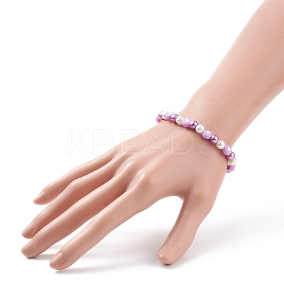 Acrylic Heart & Glass Pearl Beaded Stretch Bracelet for Women BJEW-JB08393-1