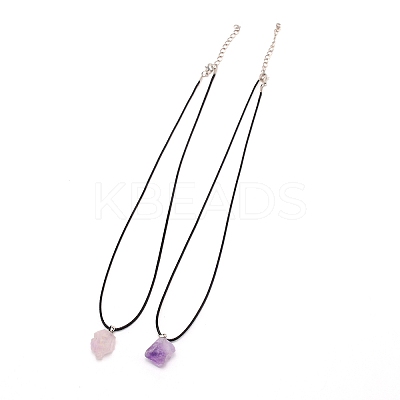 Nuggets Natural Amethyst Pendant Necklace LS-NJEW-WH0002-08-1