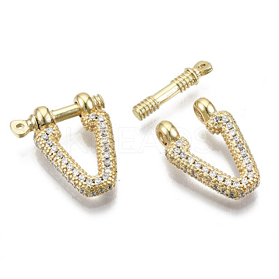 Brass Micro Pave Clear Cubic Zirconia D-Ring Anchor Shackle Clasps ZIRC-S066-048-NF-1
