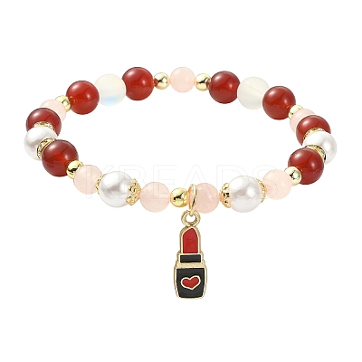 Natural & Synthetic Mixed Gemstone Round Beaded Stretch Bracelet BJEW-JB09588-1
