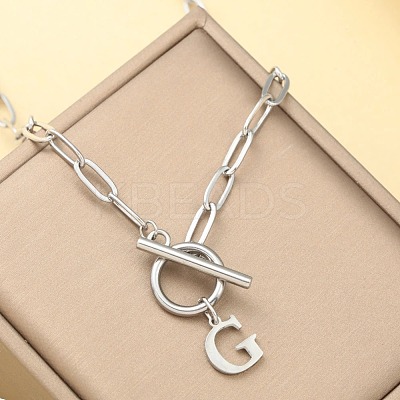 Stainless Steel Paperclip Chain Initial Necklaces with OT Clasps WGD6039-07-1