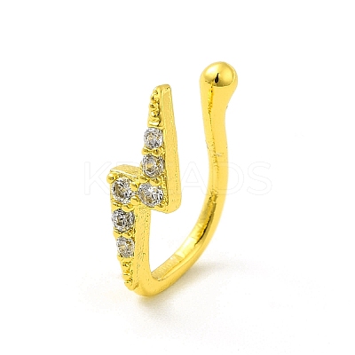 Clear Cubic Zirconia Lightning Bolt Clip on Nose Rings LS-AJEW-F059-06G-1