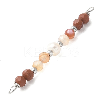 Faceted Round Natural Mixed Gemstone & Potato Natural Cultured Freshwater Pearl Beaded Connector Charms PALLOY-JF03532-1