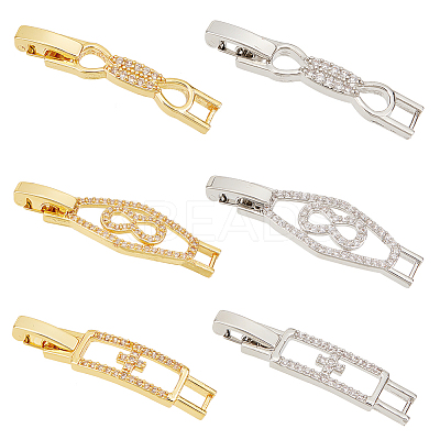 6Pcs 6 Styles Rack Plating Brass Micro Pave Clear Cubic Zirconia Watch Band Clasps ZIRC-OC0001-06-1