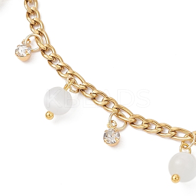 Cat Eye Round Tassel 304 Stainless Steel Twisted Chain Anklets for Women AJEW-AN00698-03-1