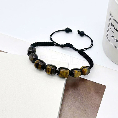 Natural Tiger Eye Cuboid Beaded Braided Bead Bracelets FS-WGE3E5A-05-1