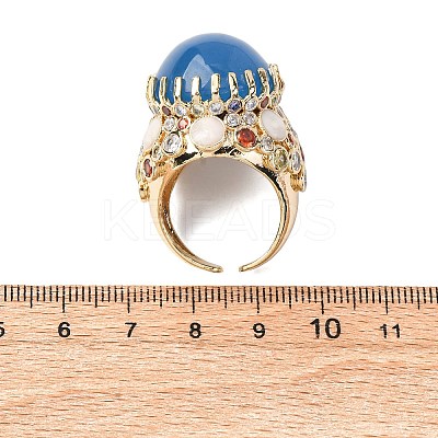 Half Round Natural Dyed Jade Cubic Zirconia Cuff Rings RJEW-M076-01G-04-1