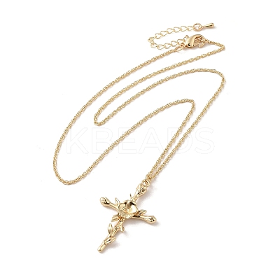 304 Stainless Steel Cross with Flower Pendant Necklaces for Women NJEW-A020-03B-G-1