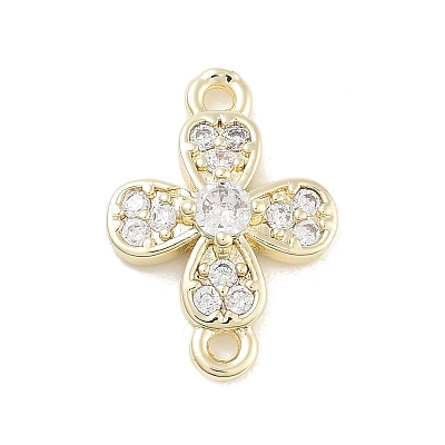 Brass Pave Clear Cubic Zirconia Flower Links Connector Charms KK-Z061-02G-02-1