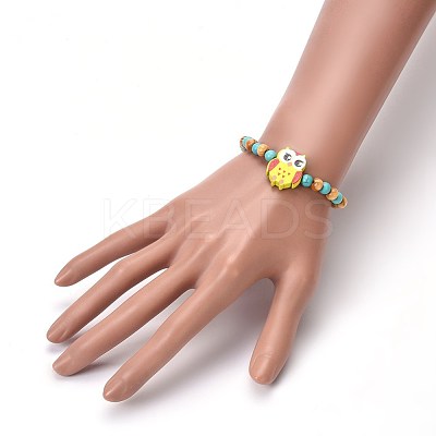 Wood Beads Kids Stretch Bracelets BJEW-JB04129-02-1
