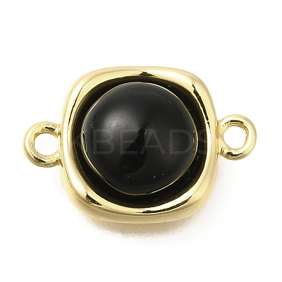 Brass Pave Black Glass Square Links Connector Charms KK-K388-20G-1