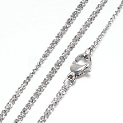 Non-Tarnish 304 Stainless Steel Curb Chain Necklaces STAS-P101-17P-1