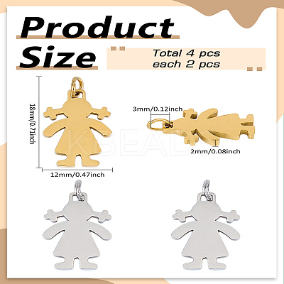 4Pcs 2 Colors 316 Surgical Stainless Steel Pendants STAS-LP0002-90-1