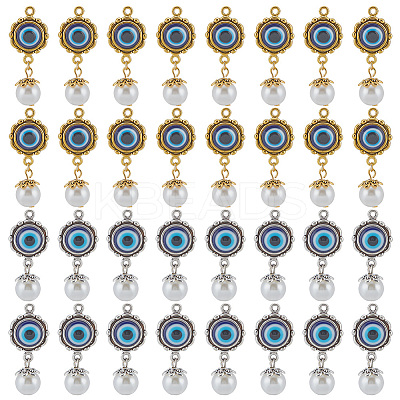 32Pcs 2 Colors Alloy Resin Pendants with Plastic Pearl FIND-PH0008-83-1