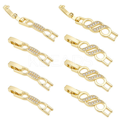 8Pcs 2 Styles Rack Plating Brass Micro Pave Clear Cubic Zirconia Watch Band Clasps ZIRC-ME0001-03-1