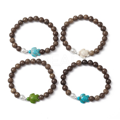 Synthetic Howlite & Turquoise Beaded Stretch Bracelets BJEW-JB111343-1