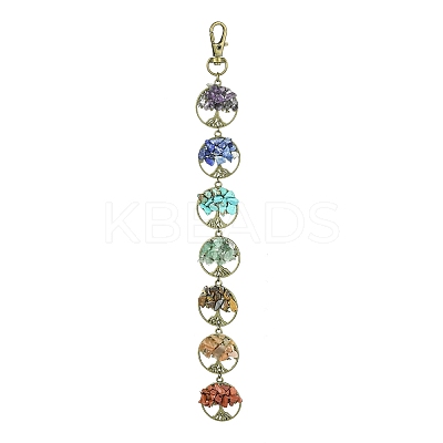 Flat Round with Tree of Life Tibetan Style Alloy Pendant Decorations HJEW-JM01742-02-1
