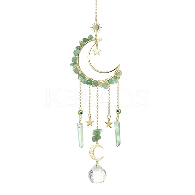 Moon & Star Brass Hanging Ornaments HJEW-TA00095-03-1