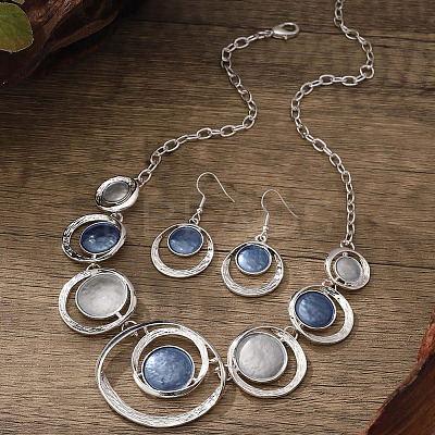 Ring with Flat Round Zinc Alloy Enamel Pendant Necklace & Dangle Earrings Sets FS-WG699A4-04-1