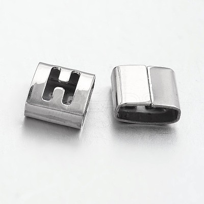 Tarnish Resistant Letter Style 201 Stainless Steel Square Slide Charms STAS-L132-04-1