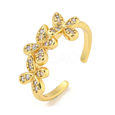 Flower Rack Plating Brass Micro Pave Cubic Zirconia Open Cuff Rings for Women RJEW-N047-01G-03-RS-1