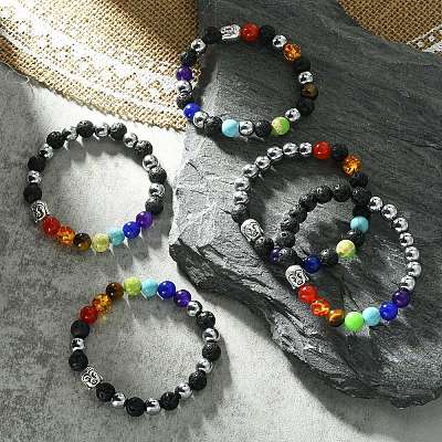 5Pcs 5 Style Natural & Synthetic Mixed Stone Beaded Stretch Bracelets Set BJEW-JB09636-1