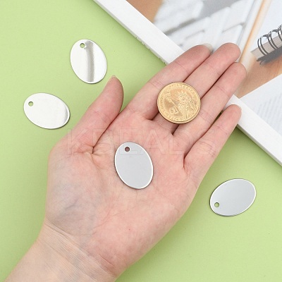 Tarnish Resistant 201 Stainless Steel Oval Stamping Blank Tag Pendants STAS-S031-04-1