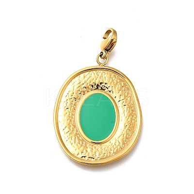 Oval 304 Stainless Steel Enamel Pendant Decorations STAS-R159-47G-02-1
