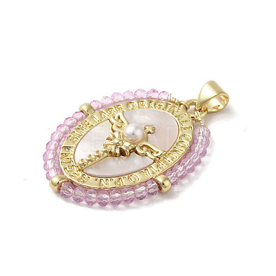 Brass Pave Shell Pendants KK-I708-01C-G-1