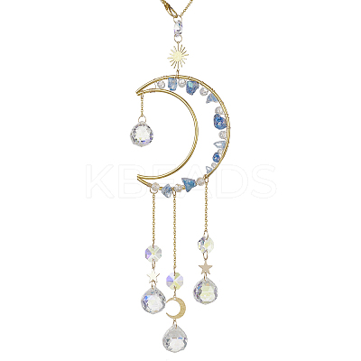 Nuggets Natural Quartz & Brass Moon Hanging Suncatchers HJEW-JM04253-04-1