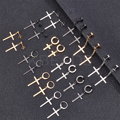 24Pcs 12 Style 304 Stainless Steel Cross Drop Earrings EJEW-AN0003-52-1