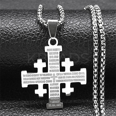 304 Stainless Steel Jerusalem Cross Pendant Box Chain Necklaces LS-NJEW-NH0003-01P-1