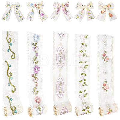 10 Yards 5 Colors Polycotton Embroidery Flower Lace Ribbon AJEW-CY0001-36-1