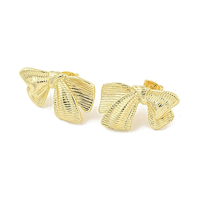 Bowknot Rack Plated Brass Stud Earrings for Women EJEW-Z051-08G-1
