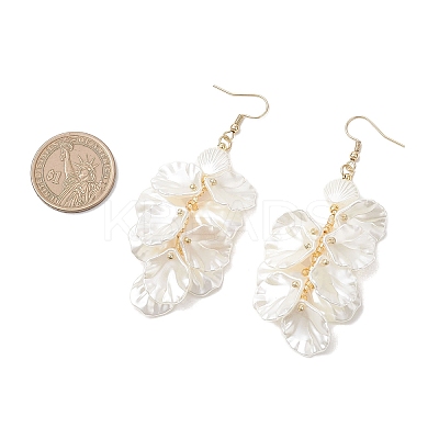 Petaline with Shell Shape Glass Seed & ABS Imitation Pearl Dangle Earrings EJEW-MZ00672-1