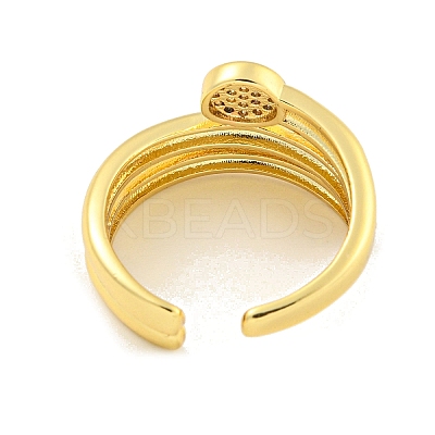 Brass Micro Pave Clear Cubic Zirconia Round Open Cuff Ring for Women LS-RJEW-M173-09B-G-1